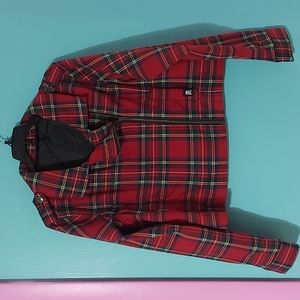 Sourpuss Clothing Cropped Red Plaid Moto Jacket Large Punk Goth 90s